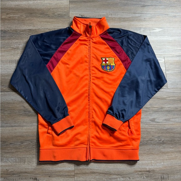 FC Barcelona Mens Size L Orange Jacket Authentic Pockets Official Merchandise - Picture 1 of 12